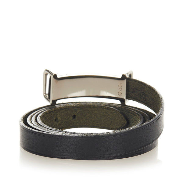 エルメス ブラック シルバー レザー メタル アピ２ バングル レディース HERMES 【中古】