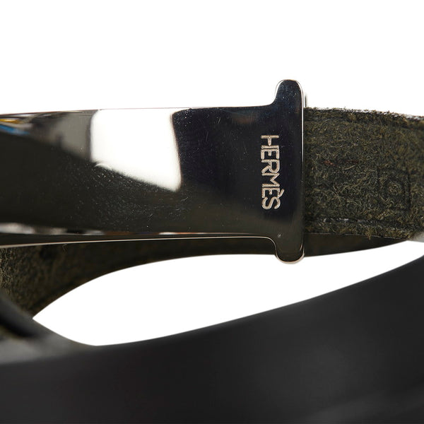 エルメス ブラック シルバー レザー メタル アピ２ バングル レディース HERMES 【中古】