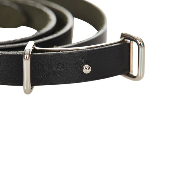 エルメス ブラック シルバー レザー メタル アピ２ バングル レディース HERMES 【中古】