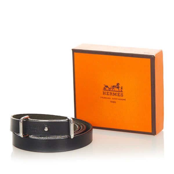 エルメス ブラック シルバー レザー メタル アピ２ バングル レディース HERMES 【中古】
