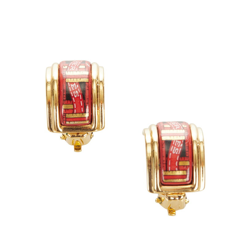 エルメス レッド ゴールド メッキ 七宝焼き エマイユ イヤリング レディース HERMES 【中古】