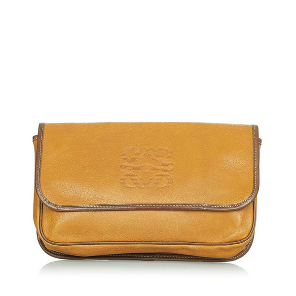 ロエベ アナグラム キャメル レザー ポーチ レディース LOEWE 【中古】