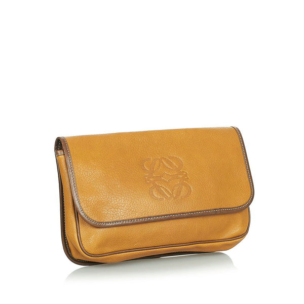 ロエベ アナグラム キャメル レザー ポーチ レディース LOEWE 【中古】
