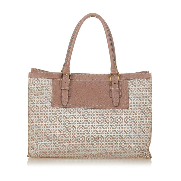 ロエベ アナグラム ベージュ ブラウン キャンバス レザー トートバッグ レディース LOEWE 【中古】