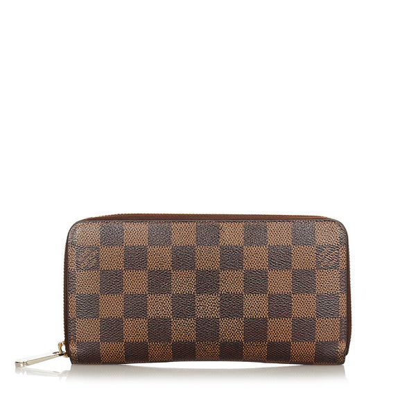 ルイ ヴィトン ダミエ ジッピーウォレット N60015 ブラウン PVC レザー ラウンドファスナー 長財布 レディース LOUIS VUITTON 【中古】