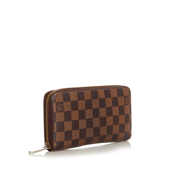 ルイ ヴィトン ダミエ ジッピーウォレット N60015 ブラウン PVC レザー ラウンドファスナー 長財布 レディース LOUIS VUITTON 【中古】