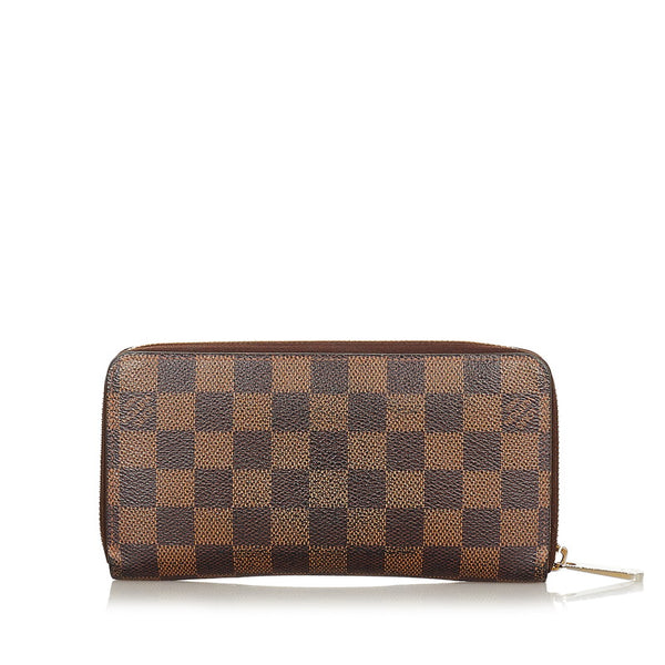 ルイ ヴィトン ダミエ ジッピーウォレット N60015 ブラウン PVC レザー ラウンドファスナー 長財布 レディース LOUIS VUITTON 【中古】