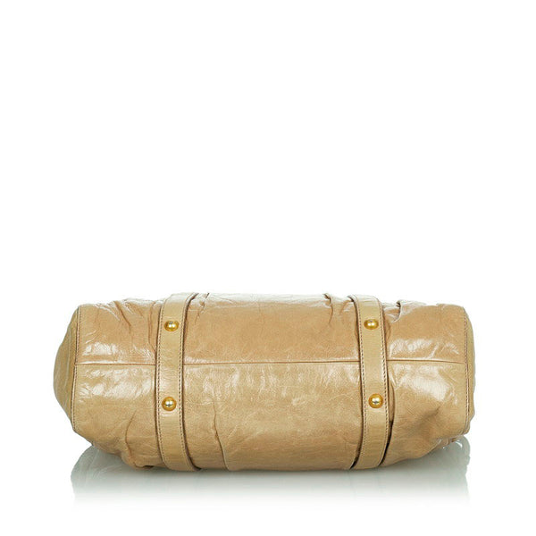 ミュウミュウ シワ加工 カーキ レザー ハンドバッグ レディース MIUMIU 【中古】