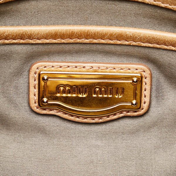 ミュウミュウ シワ加工 カーキ レザー ハンドバッグ レディース MIUMIU 【中古】