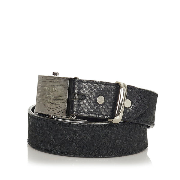 プラダ ブラック レザー ベルト メンズ PRADA 【中古】
