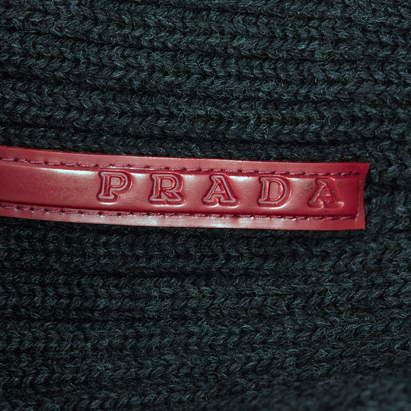 プラダ ブラック レッド ウール ニットキャップ レディース PRADA 【中古】