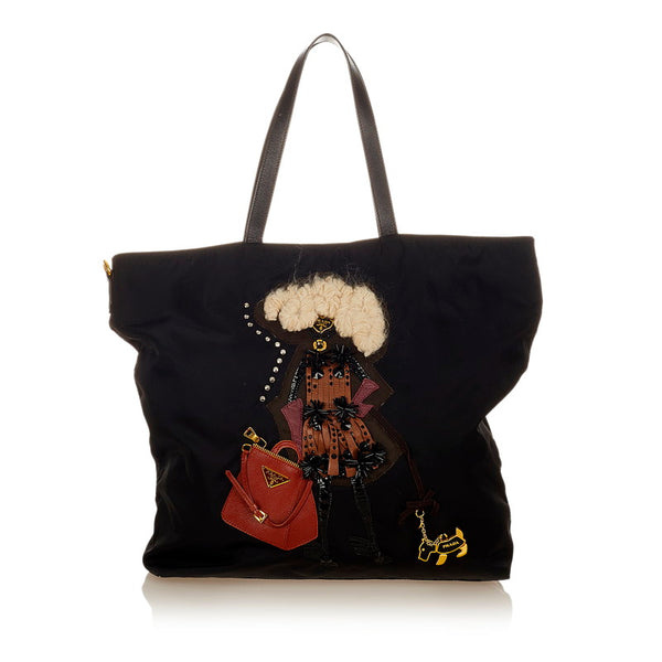 プラダ テスート ロボット BR4439 ブラック マルチカラー ナイロン レザー トートバッグ レディース PRADA 【中古】