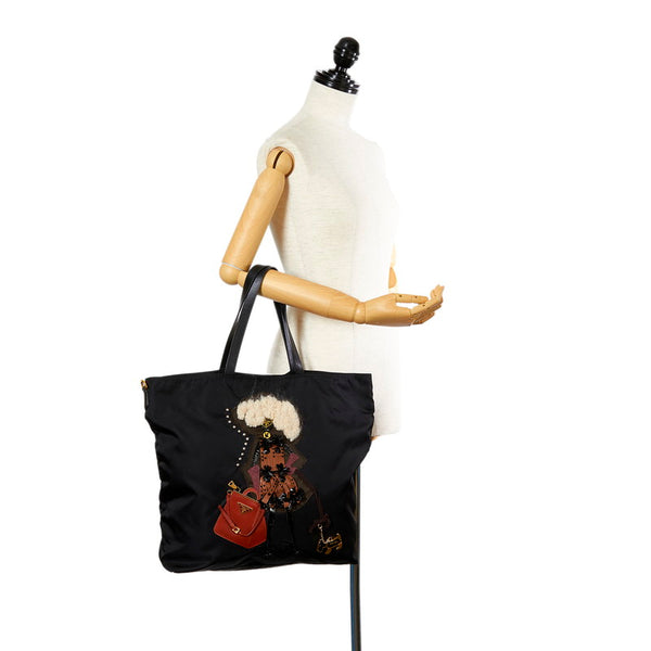 プラダ テスート ロボット BR4439 ブラック マルチカラー ナイロン レザー トートバッグ レディース PRADA 【中古】