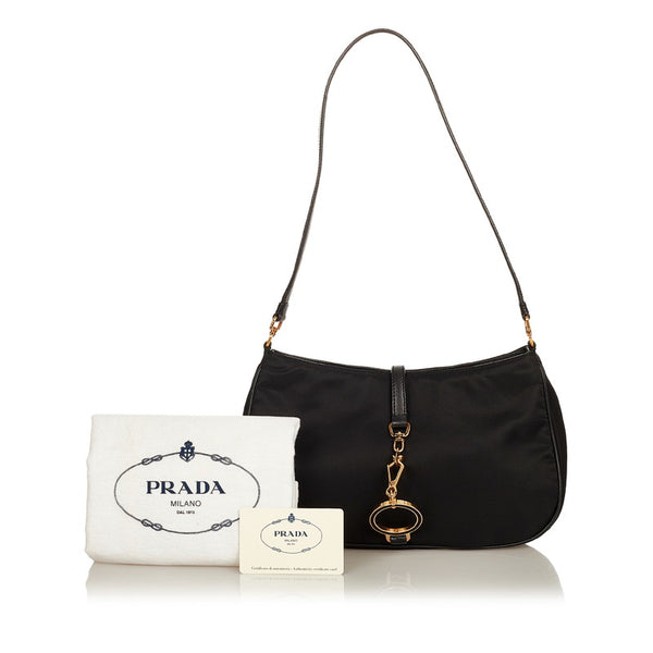 プラダ BR0122 ブラック ゴールド ナイロン レザー ハンドバッグ レディース PRADA 【中古】