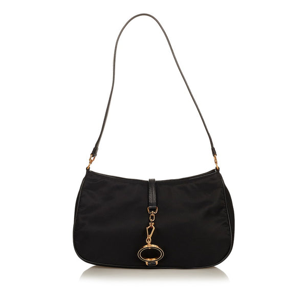 プラダ BR0122 ブラック ゴールド ナイロン レザー ハンドバッグ レディース PRADA 【中古】