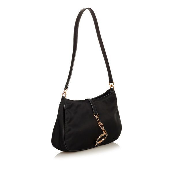 プラダ BR0122 ブラック ゴールド ナイロン レザー ハンドバッグ レディース PRADA 【中古】