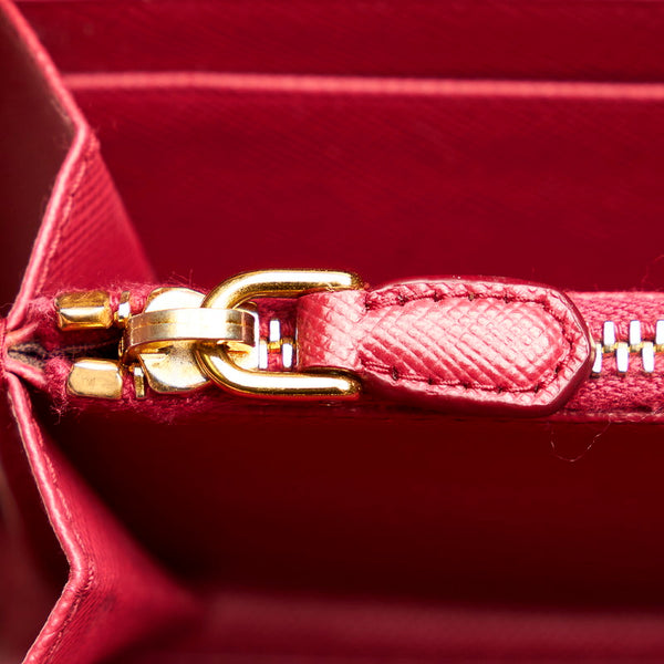 プラダ ピンク レザー サフィアーノ ラウンドファスナー 長財布 レディース PRADA 【中古】