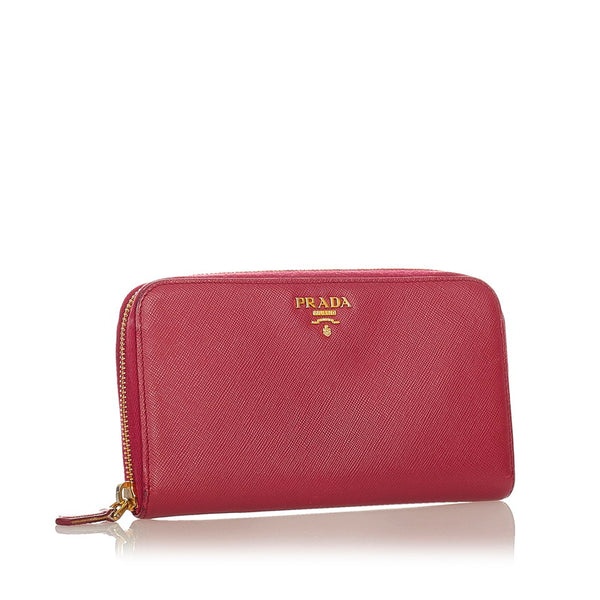 プラダ ピンク レザー サフィアーノ ラウンドファスナー 長財布 レディース PRADA 【中古】