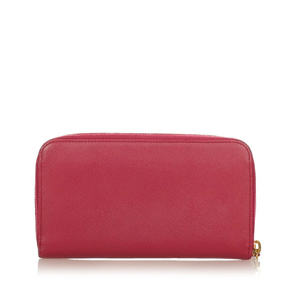 プラダ ピンク レザー サフィアーノ ラウンドファスナー 長財布 レディース PRADA 【中古】