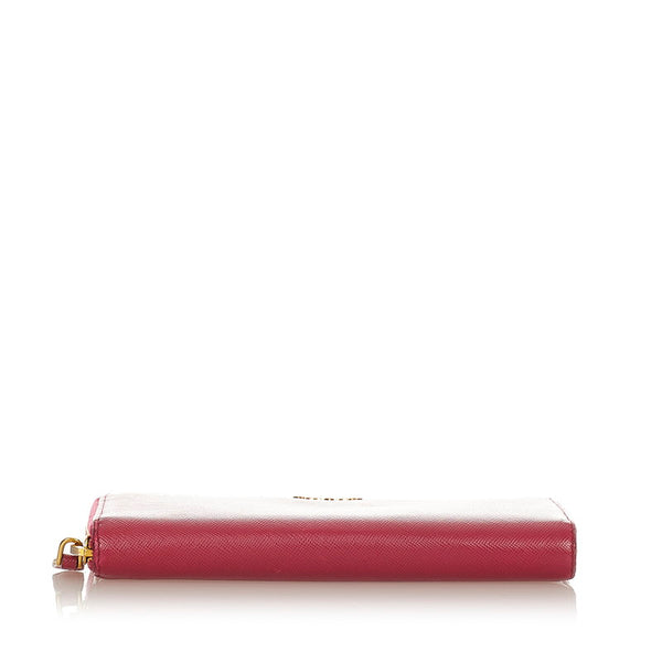 プラダ ピンク レザー サフィアーノ ラウンドファスナー 長財布 レディース PRADA 【中古】