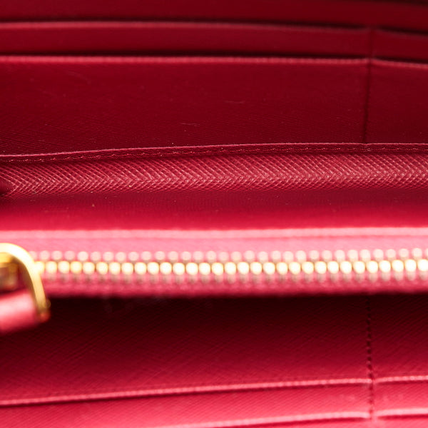 プラダ ピンク レザー サフィアーノ ラウンドファスナー 長財布 レディース PRADA 【中古】