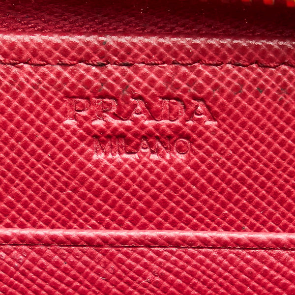 プラダ ピンク レザー サフィアーノ ラウンドファスナー 長財布 レディース PRADA 【中古】