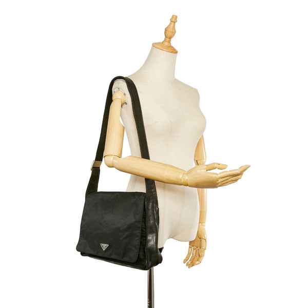 プラダ ブラック ナイロン レザー ショルダーバッグ レディース PRADA 【中古】
