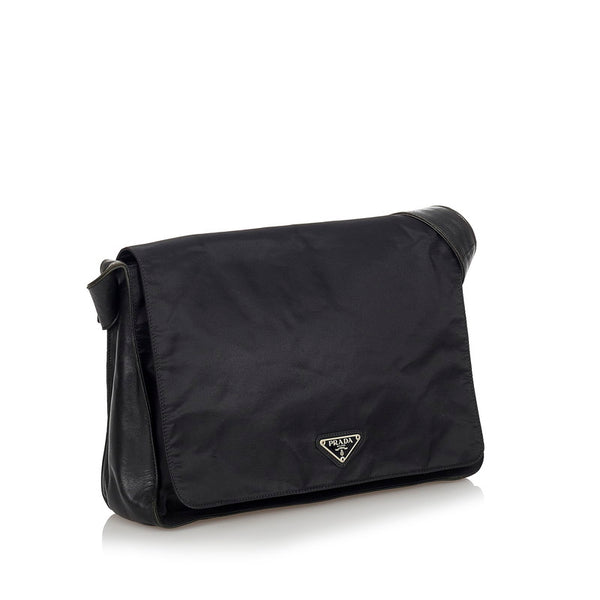 プラダ ブラック ナイロン レザー ショルダーバッグ レディース PRADA 【中古】