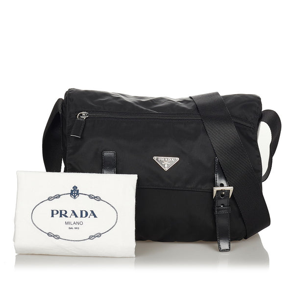 プラダ ブラック ナイロン レザー ショルダーバッグ レディース PRADA 【中古】