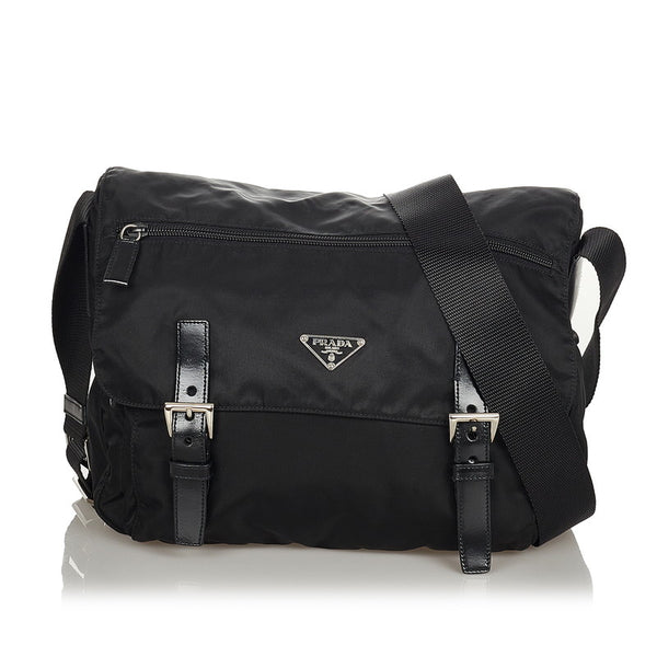 プラダ ブラック ナイロン レザー ショルダーバッグ レディース PRADA 【中古】
