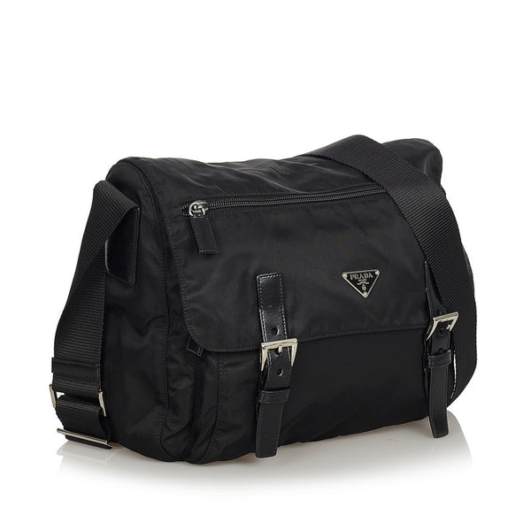 プラダ ブラック ナイロン レザー ショルダーバッグ レディース PRADA 【中古】
