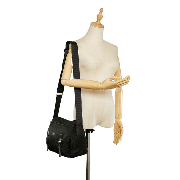 プラダ ブラック ナイロン レザー ショルダーバッグ レディース PRADA 【中古】