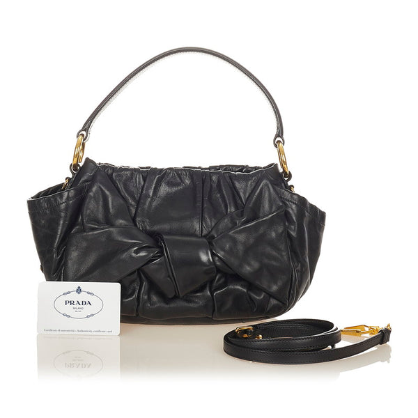 プラダ リボン BN1642 ブラック レザー ハンドバッグ ショルダーバッグ２WAY レディース PRADA 【中古】