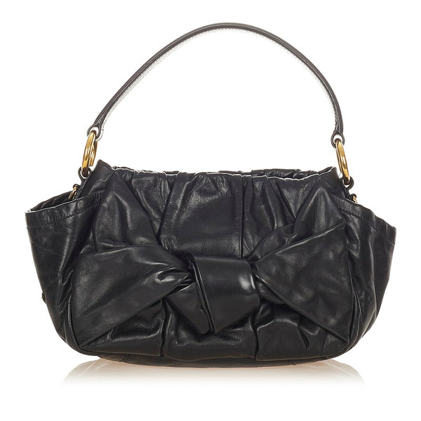 プラダ リボン BN1642 ブラック レザー ハンドバッグ ショルダーバッグ２WAY レディース PRADA 【中古】