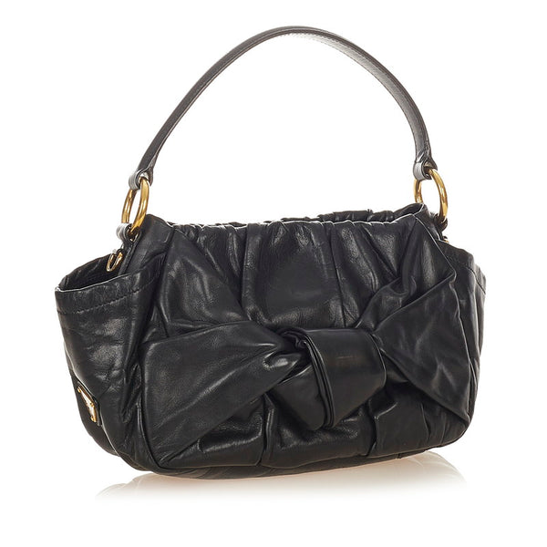 プラダ リボン BN1642 ブラック レザー ハンドバッグ ショルダーバッグ２WAY レディース PRADA 【中古】