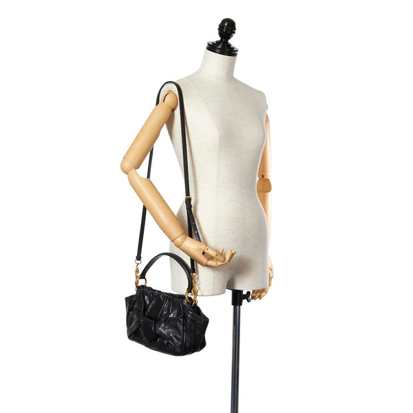 プラダ リボン BN1642 ブラック レザー ハンドバッグ ショルダーバッグ２WAY レディース PRADA 【中古】