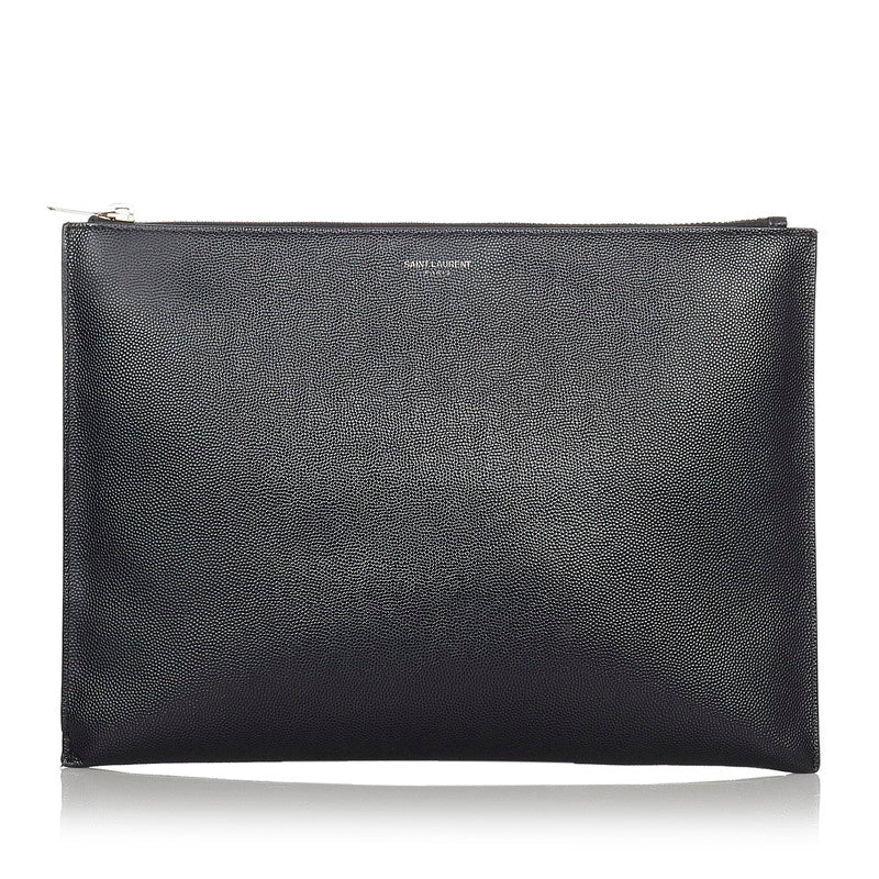 サンローラン ブラック レザー クラッチバッグ レディース SAINT LAURENT 【中古】