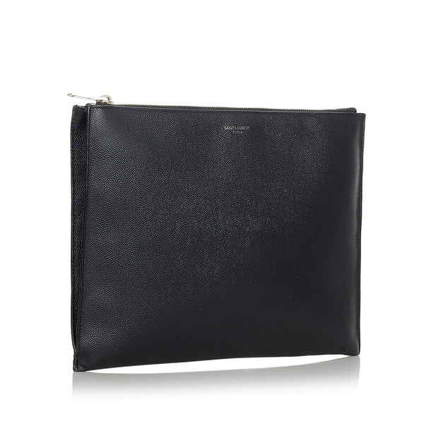 サンローラン ブラック レザー クラッチバッグ レディース SAINT LAURENT 【中古】