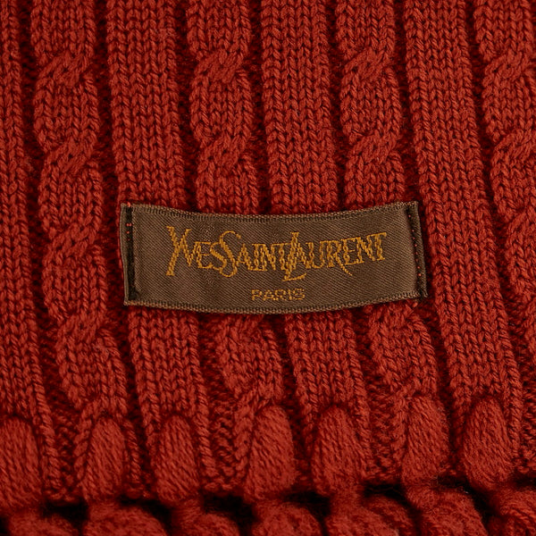 サンローラン ケーブル編み フリンジ オレンジ ブラウン ウール マフラー レディース SAINT LAURENT 【中古】