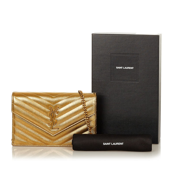 サンローラン マテラッセ ゴールド レザー チェーン ショルダーバッグ レディース SAINT LAURENT 【中古】