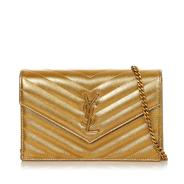 サンローラン マテラッセ ゴールド レザー チェーン ショルダーバッグ レディース SAINT LAURENT 【中古】