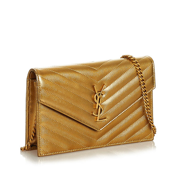 サンローラン マテラッセ ゴールド レザー チェーン ショルダーバッグ レディース SAINT LAURENT 【中古】