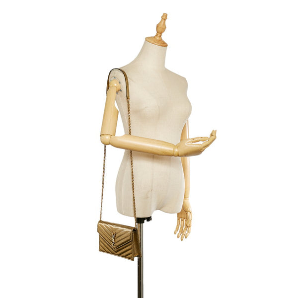 サンローラン マテラッセ ゴールド レザー チェーン ショルダーバッグ レディース SAINT LAURENT 【中古】