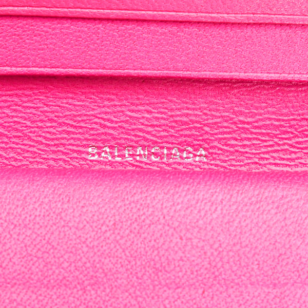 バレンシアガ ロゴ ウオレット 594216 5660 ピンク レザー 長財布 レディース BALENCIAGA 【中古】