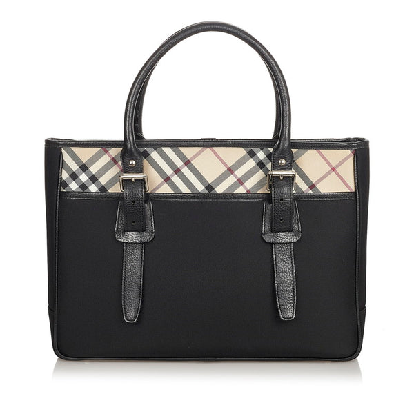 バーバリー ノバチェック ブラック ベージュ イカットナイロンキャンバス レザー トートバッグ ショルダーバッグ２WAY メンズ BURBERRY 【中古】