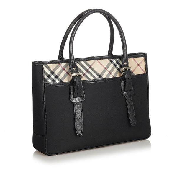 バーバリー ノバチェック ブラック ベージュ イカットナイロンキャンバス レザー トートバッグ ショルダーバッグ２WAY メンズ BURBERRY 【中古】