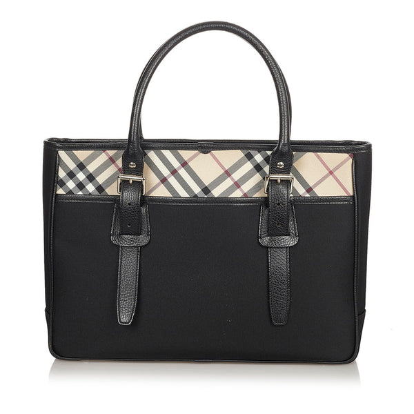 バーバリー ノバチェック ブラック ベージュ イカットナイロンキャンバス レザー トートバッグ ショルダーバッグ２WAY メンズ BURBERRY 【中古】