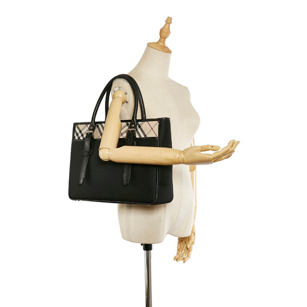 バーバリー ノバチェック ブラック ベージュ イカットナイロンキャンバス レザー トートバッグ ショルダーバッグ２WAY メンズ BURBERRY 【中古】