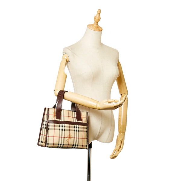 バーバリー ノバチェック ベージュ ブラウン PVC レザー ハンドバッグ レディース BURBERRY 【中古】