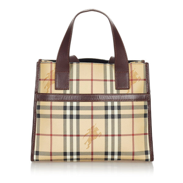 バーバリー ノバチェック ベージュ ブラウン PVC レザー ハンドバッグ レディース BURBERRY 【中古】
